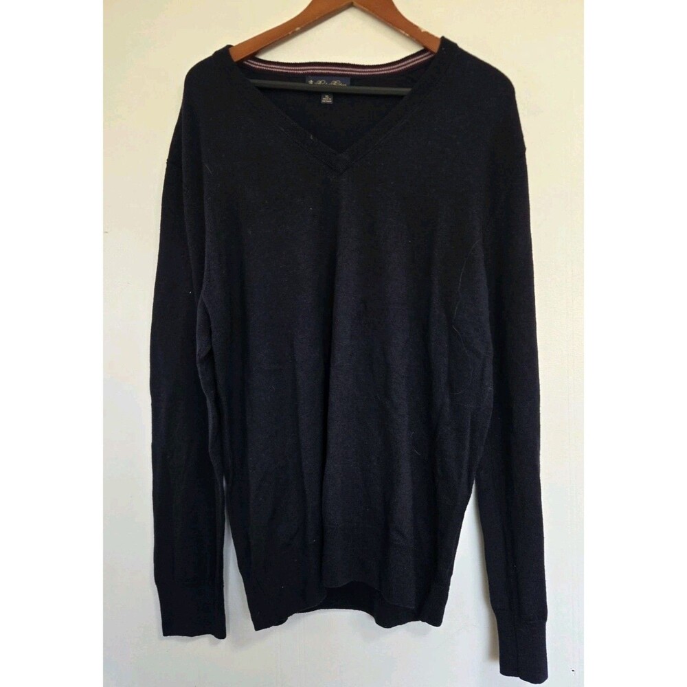 Brooks Brothers Sweater Mens XL Navy Blue Merino Wool V-Neck Country Club Golf